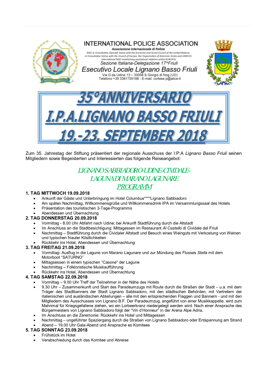 Lignano Sabbiadoro-Udine-Cividale- Laguna Di Marano Lagunare Programm 1