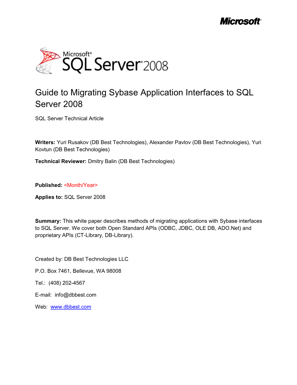 SQL Server White Paper Template