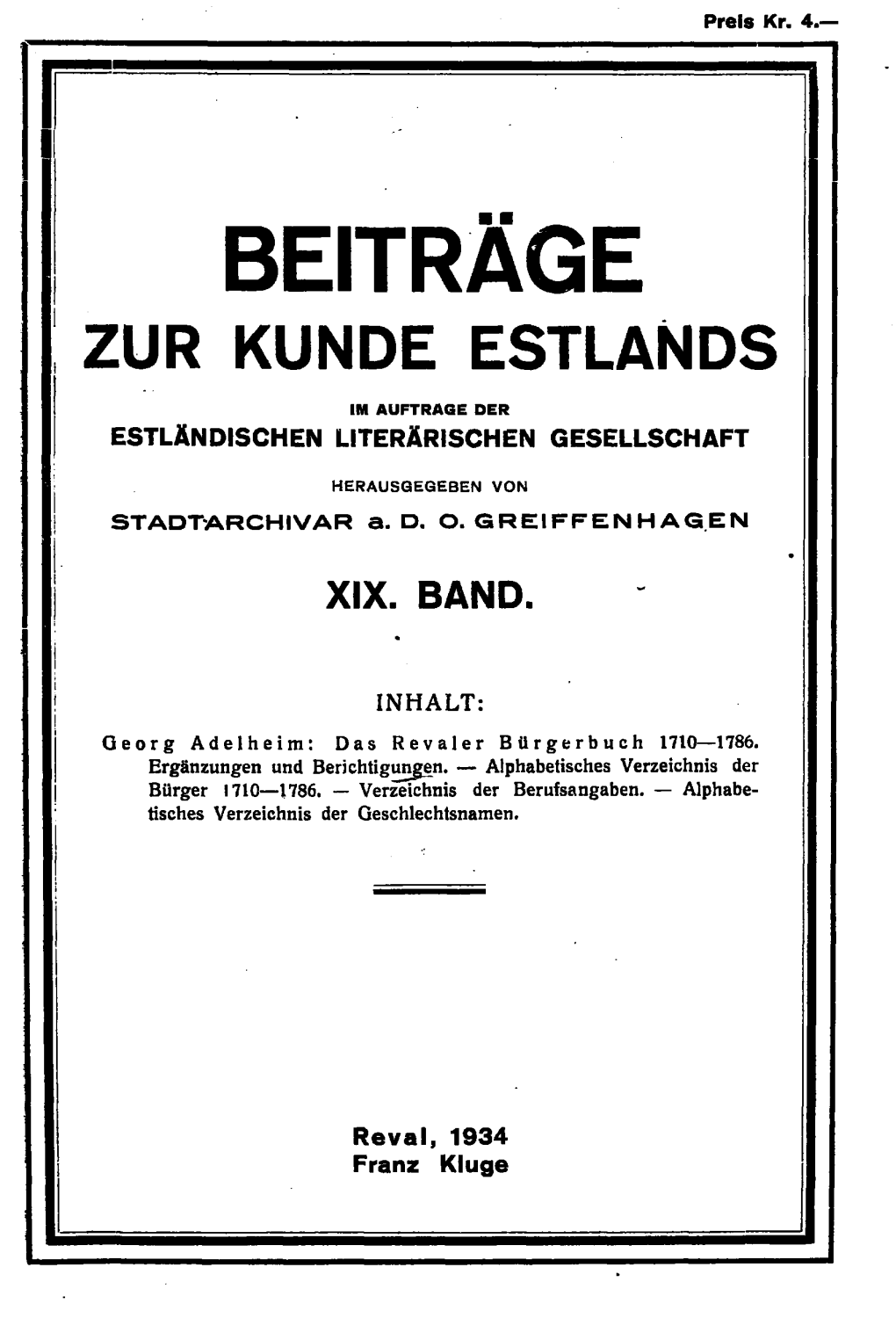 Beiträge Zur Kunde Estlands