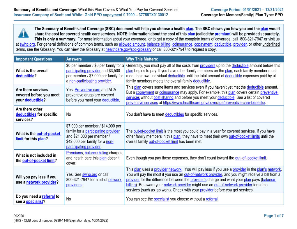 What This Plan Covers & What You Pay for Covered Services Coverage