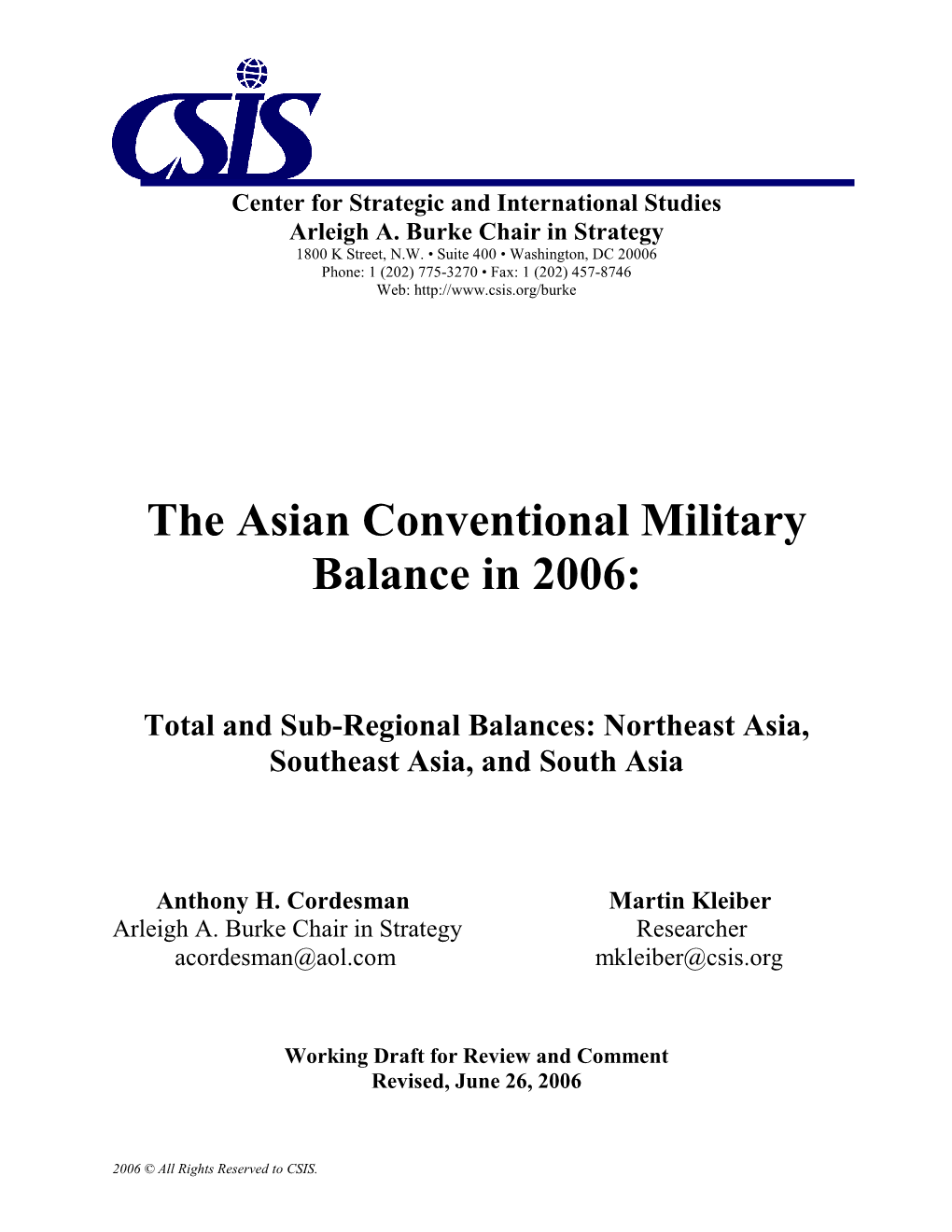 The Asian Conventional Military Balance in 2006