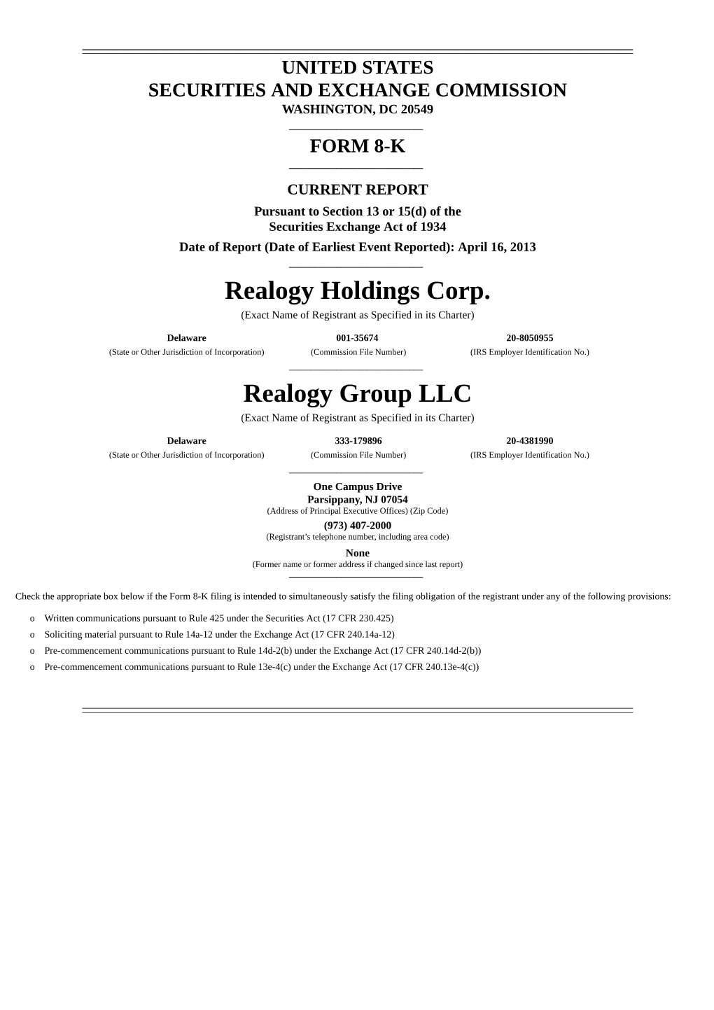 Realogy Holdings Corp. Realogy Group