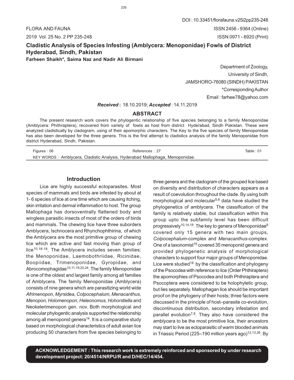 Cladistic Analysis of Species Infesting (Amblycera: Menoponidae)