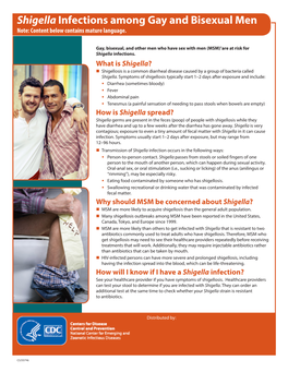 Shigella Infections Among Gay and Bisexual Men Note: Content Below Contains Mature Language