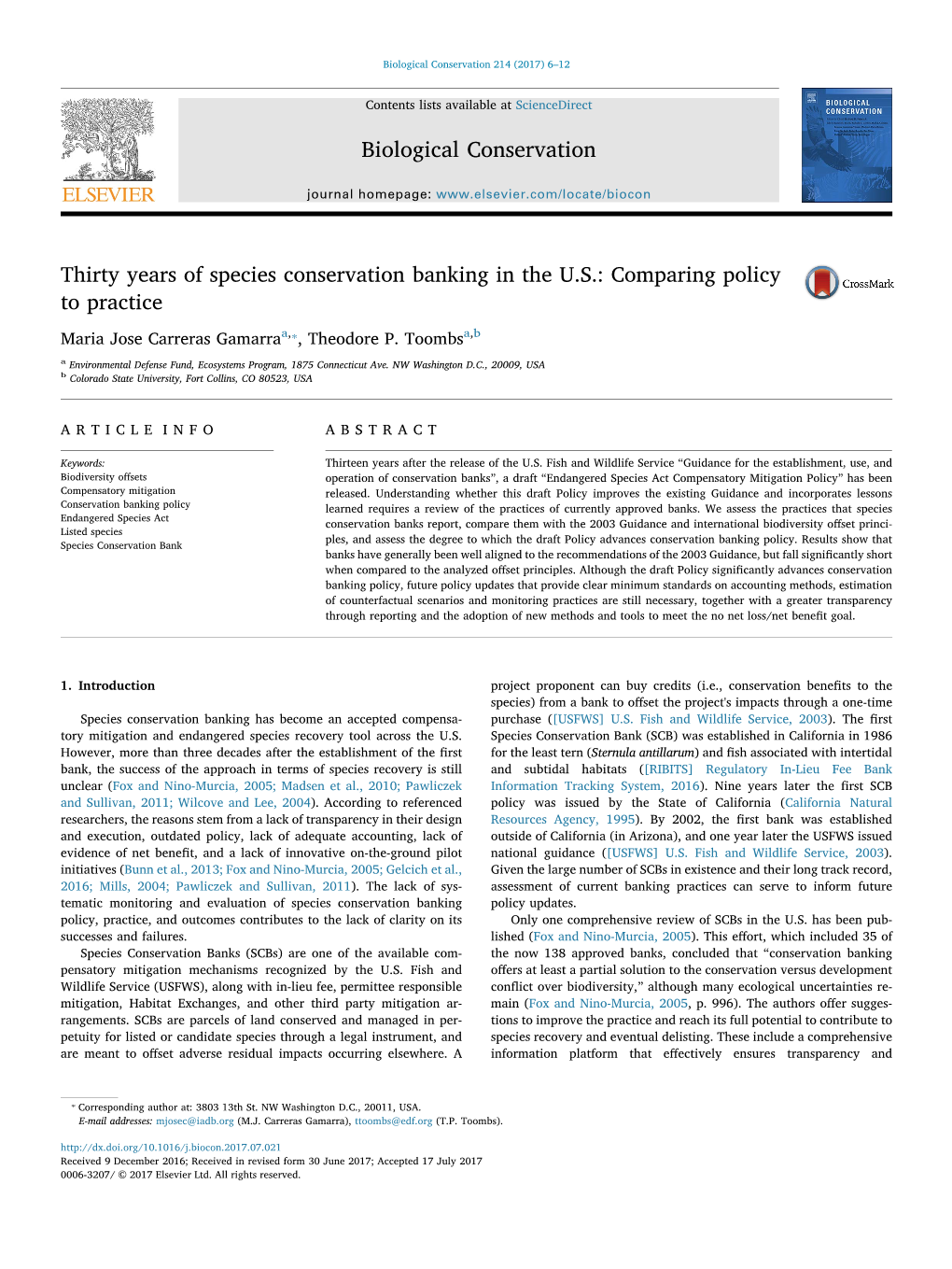 Thirty Years of Species Conservation Banking in the U.S. Comparing