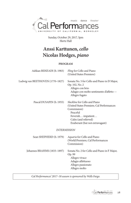 Anssi Karttunen, Cello Nicolas Hodges, Piano