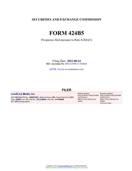 Livexlive Media, Inc. Form 424B5 Filed 2021-08-24