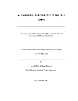 A Mems Based Coulter Counter for Cell Sizing