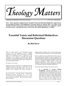 Essential Tenets and Reformed Distinctives: Discussion Questions