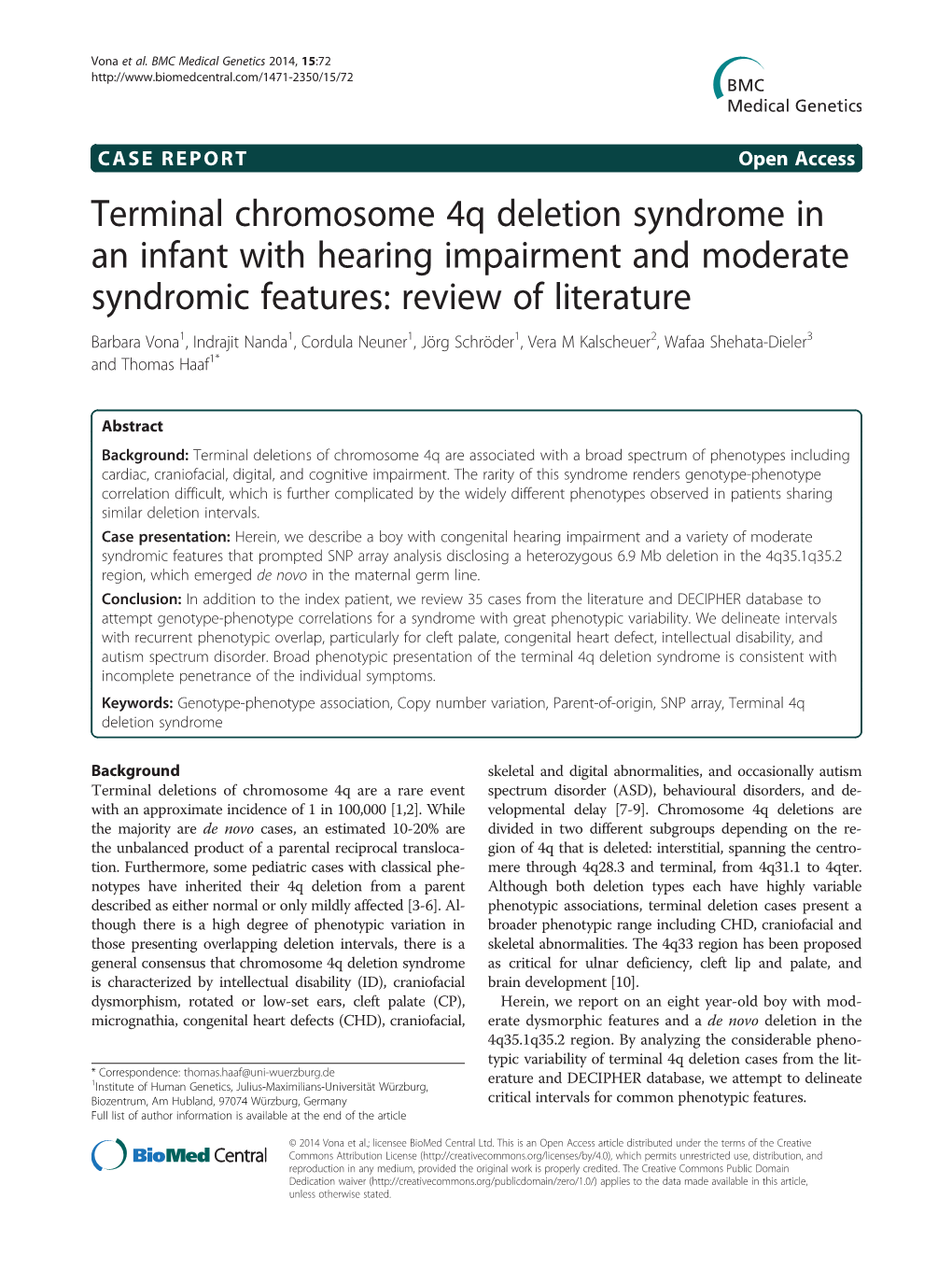 Terminal Chromosome 4Q Deletion Syndrome in an Infant with Hearing