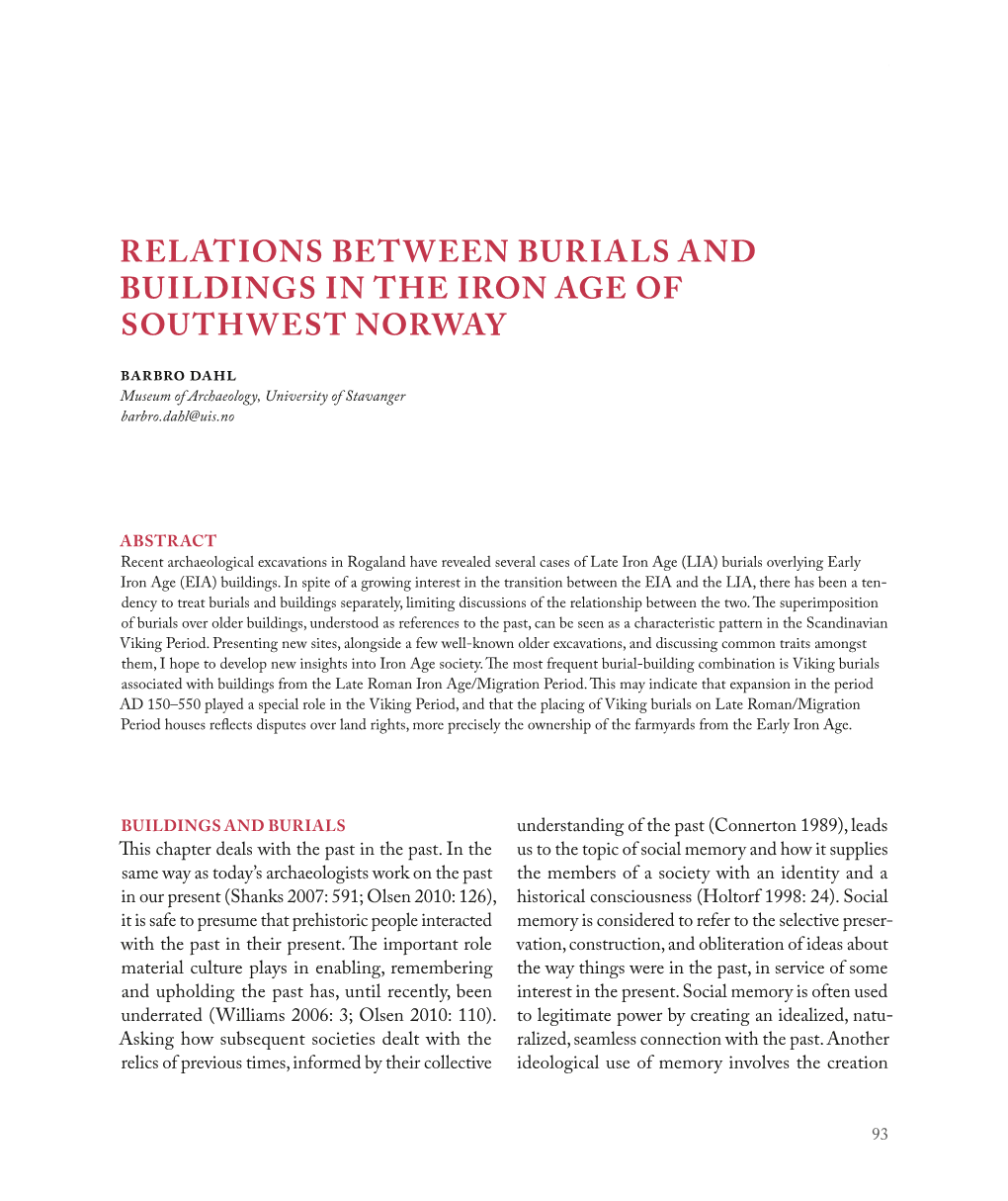 Relations Between Burials and Buildings in the Iron Age of Southwest Norway
