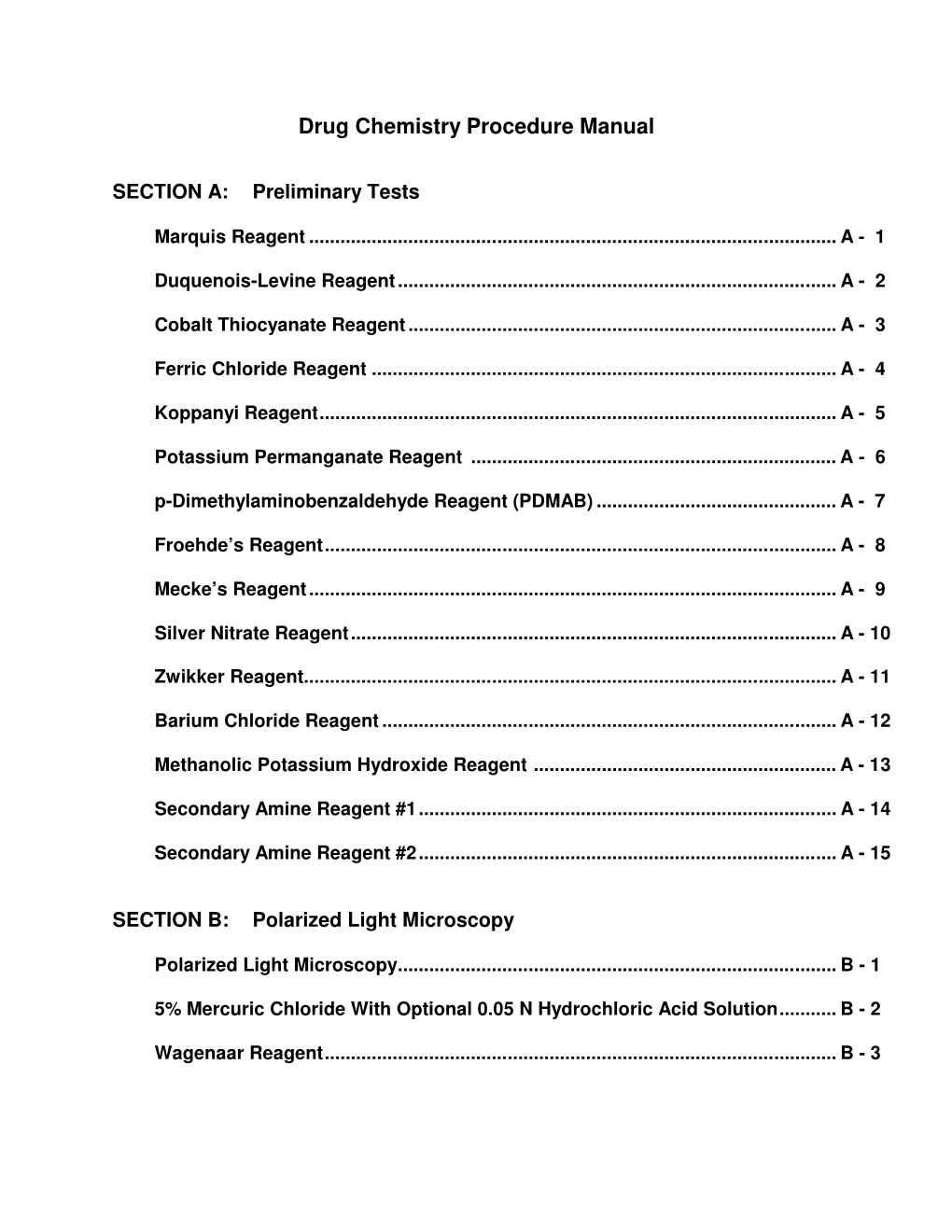 Drug Chemistry Procedure Manual