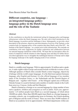 An Integrated Language Policy: Language Policy in the Dutch Language Area and the Role of the Taalunie