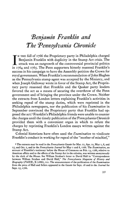 ^Benjamin Franklin and the Pennsylvania Chronicle