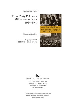 From Party Politics to Militarism in Japan, 1924–1941