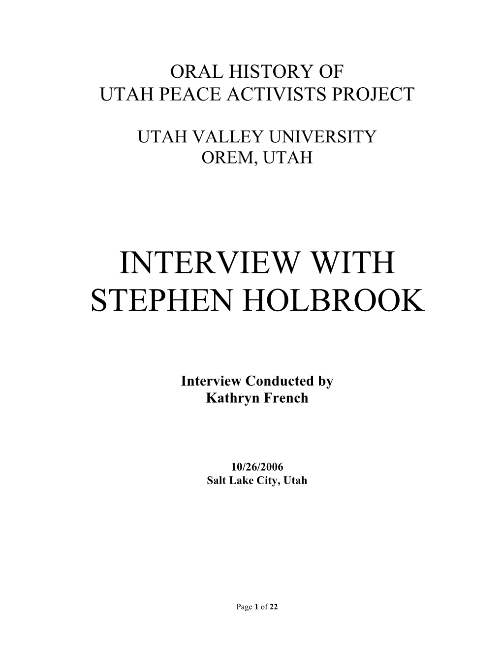 Interview with Stephen Holbrook
