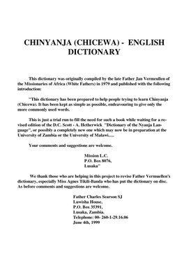 Chinyanja (Chicewa) - English Dictionary