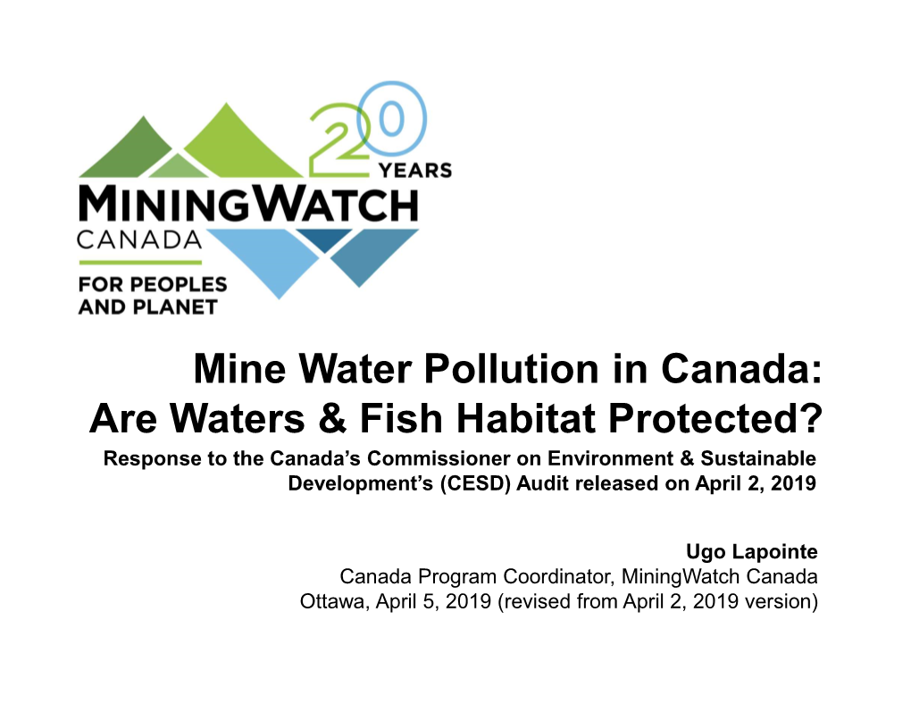 Mine Water Pollution in Canada