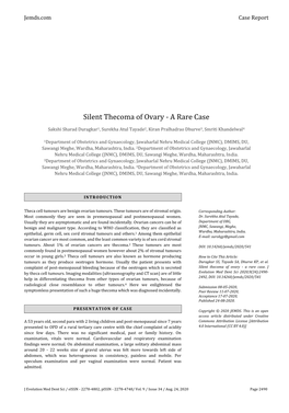 Silent Thecoma of Ovary - a Rare Case