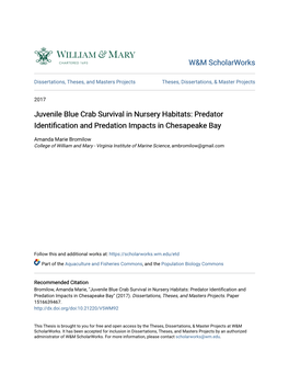 Juvenile Blue Crab Survival in Nursery Habitats: Predator Identification and Predation Impacts in Chesapeake Bay