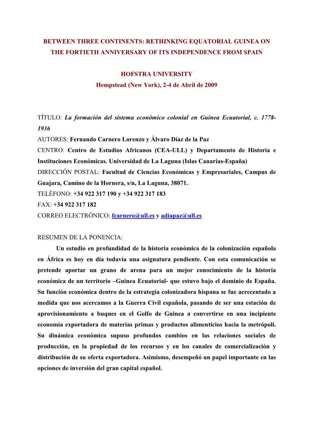 Aproximación a La Historia Económica De Guinea Ecuatorial En El Periodo Colonial