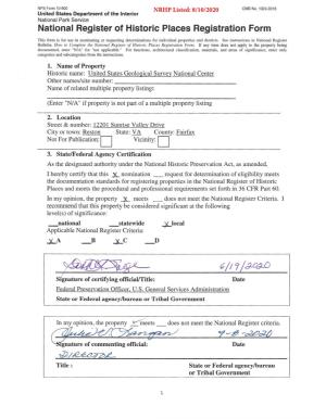 National Reaister of Historic Places Reaistration Form