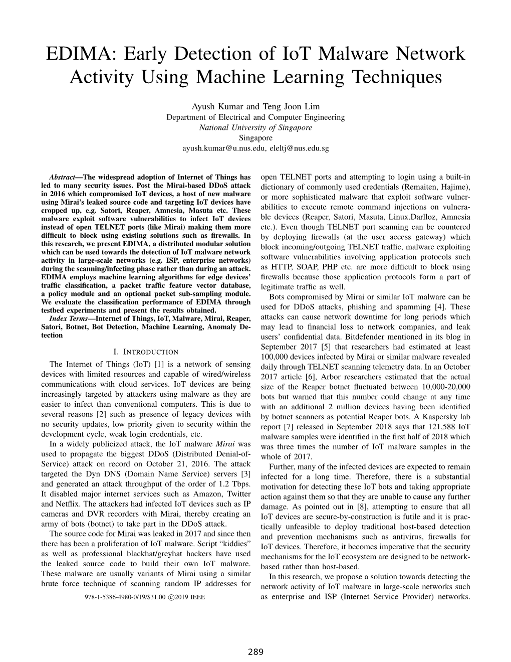 Early Detection of Iot Malware Network Activity Using Machine Learning Techniques