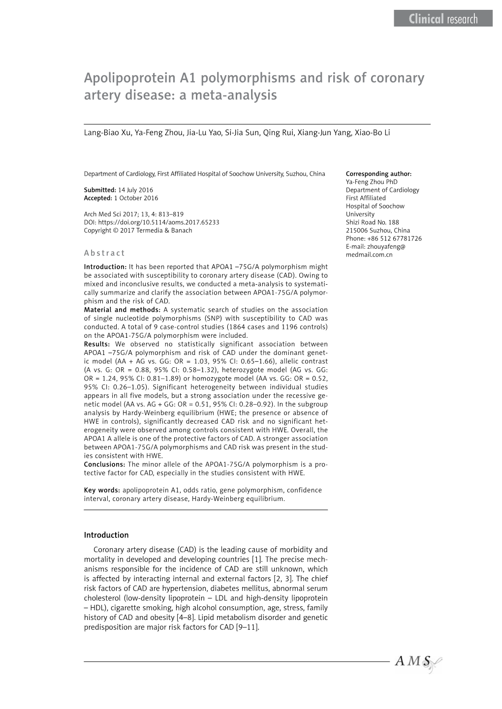 Apolipoprotein A1 Polymorphisms and Risk of Coronary Artery Disease: a Meta-Analysis