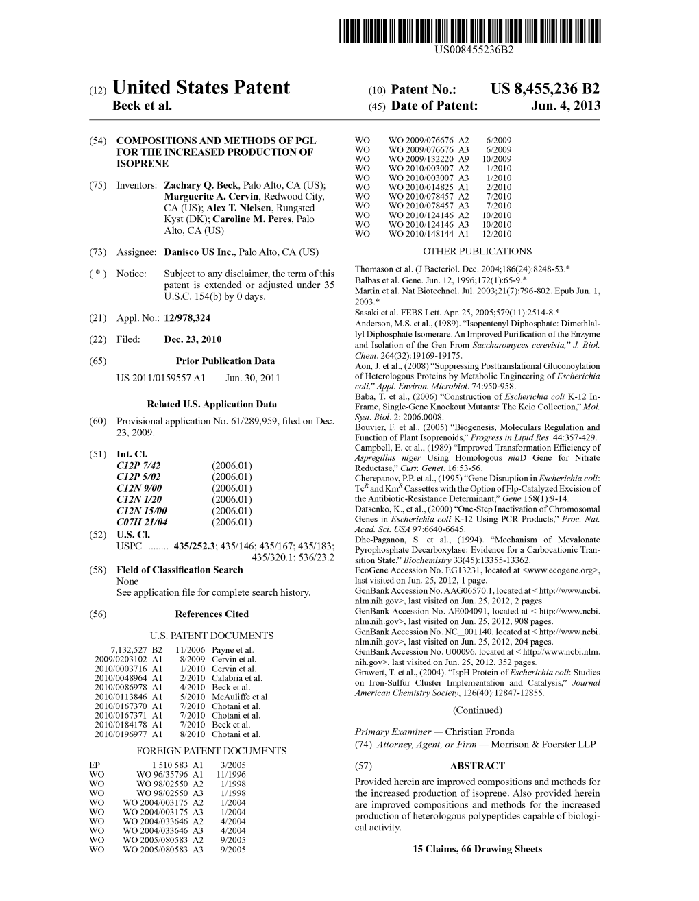 (12) United States Patent (10) Patent No.: US 8,455,236 B2 Beck Et Al