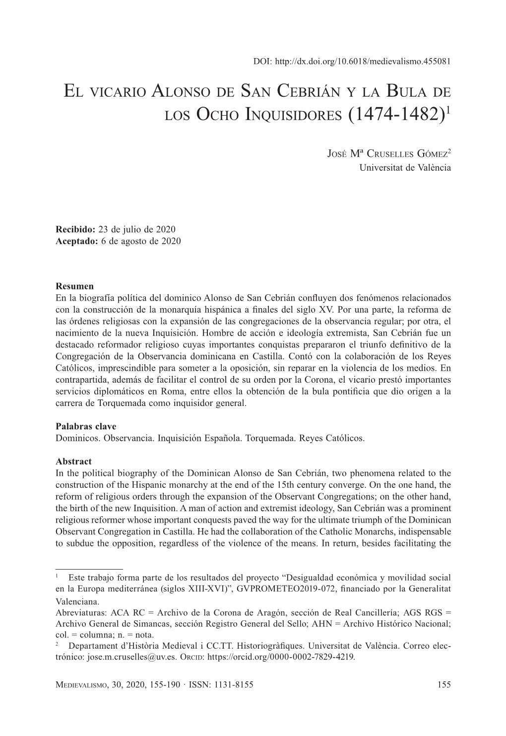 El Vicario Alonso De San Cebrián Y La Bula De Los Ocho Inquisidores (1474-1482)1