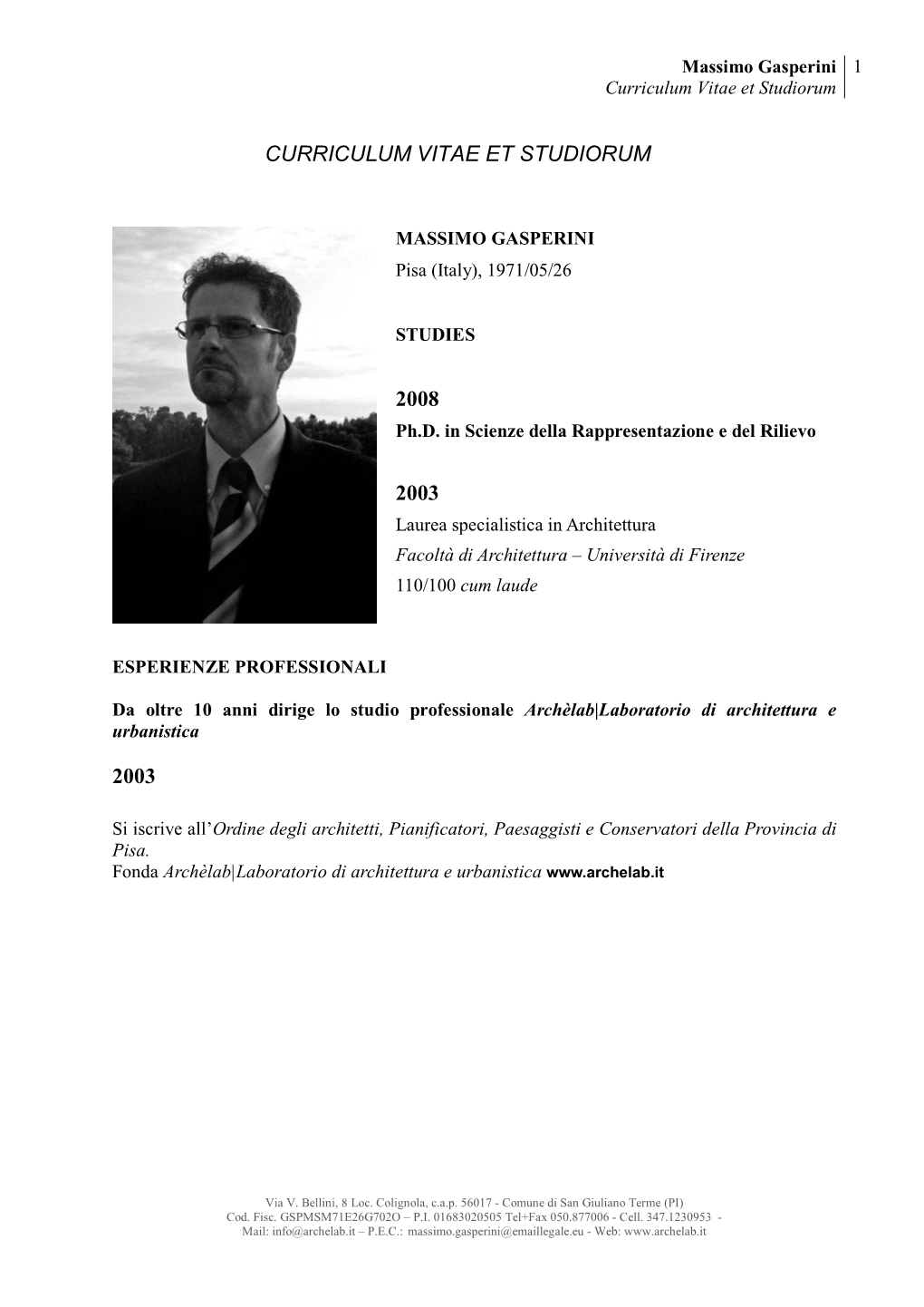 Massimo Gasperini Curriculum Vitae Et Studiorum 1