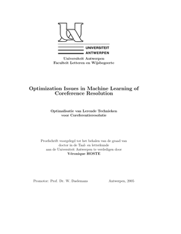 Optimization Issues in Machine Learning of Coreference Resolution