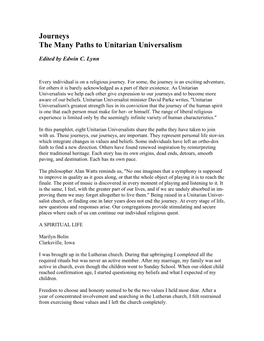 Journeys the Many Paths to Unitarian Universalism