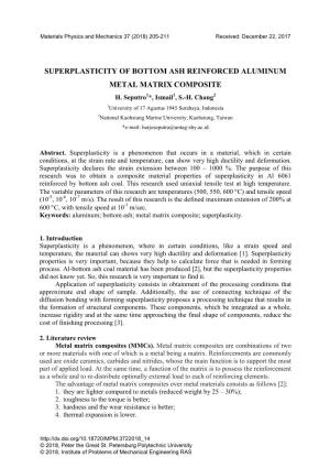 Superplasticity of Bottom Ash Reinforced Aluminum Metal Matrix Composite H