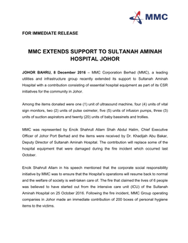 Mmc Extends Support to Sultanah Aminah Hospital Johor