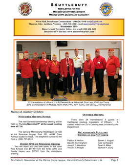 S K U T T L E B U T T Newsletter for the Macomb County Detachment Marine Corps League and Auxiliary