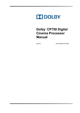 Dolby CP750 Digital Cinema Processor Manual
