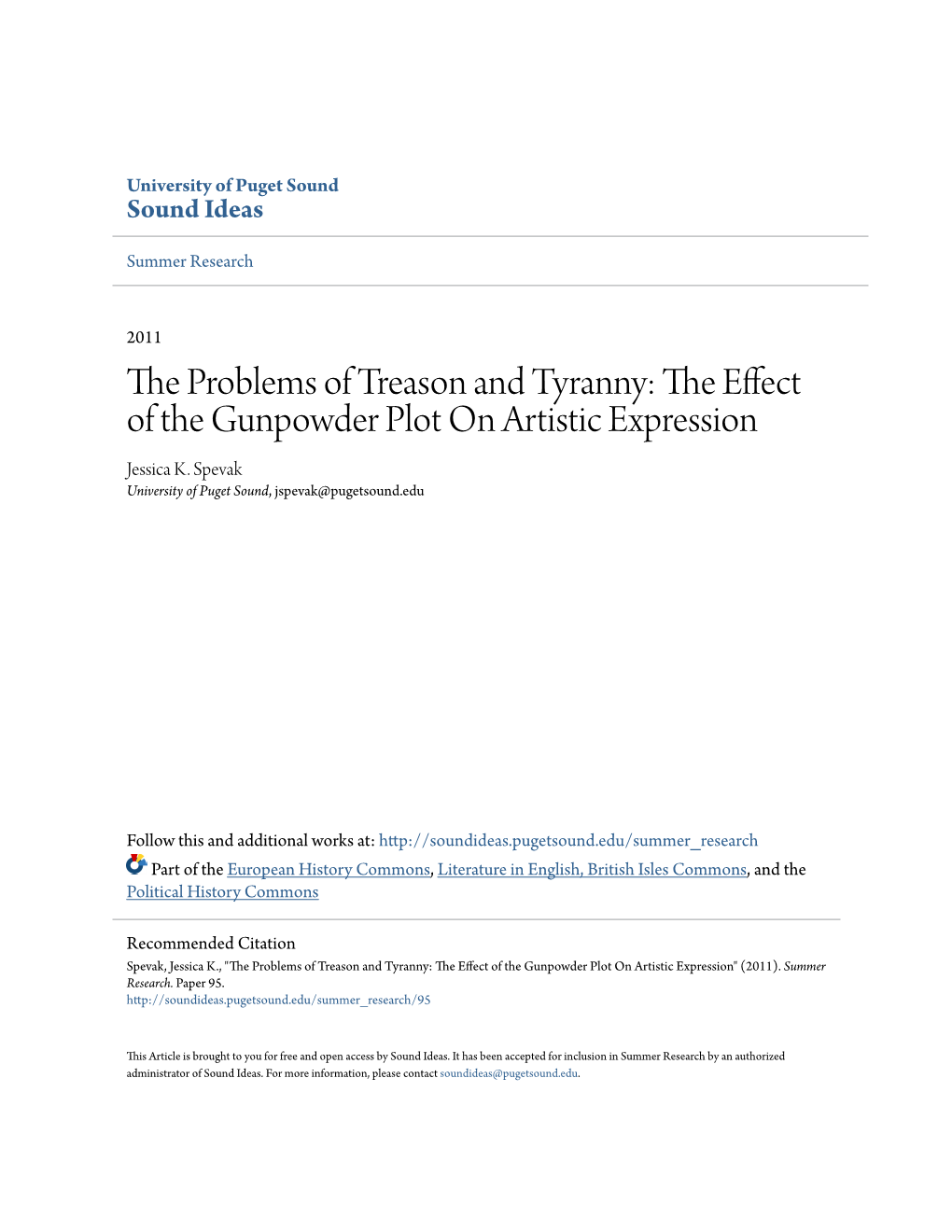 The Effect of the Gunpowder Plot on Artistic Expression" (2011)