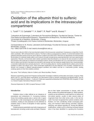 Oxidation of the Albumin Thiol to Sulfenic Acid and Its Implications in the Intravascular Compartment