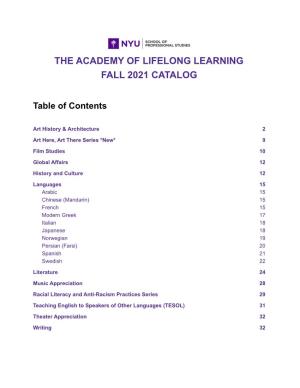 The Academy of Lifelong Learning Fall 2021 Catalog
