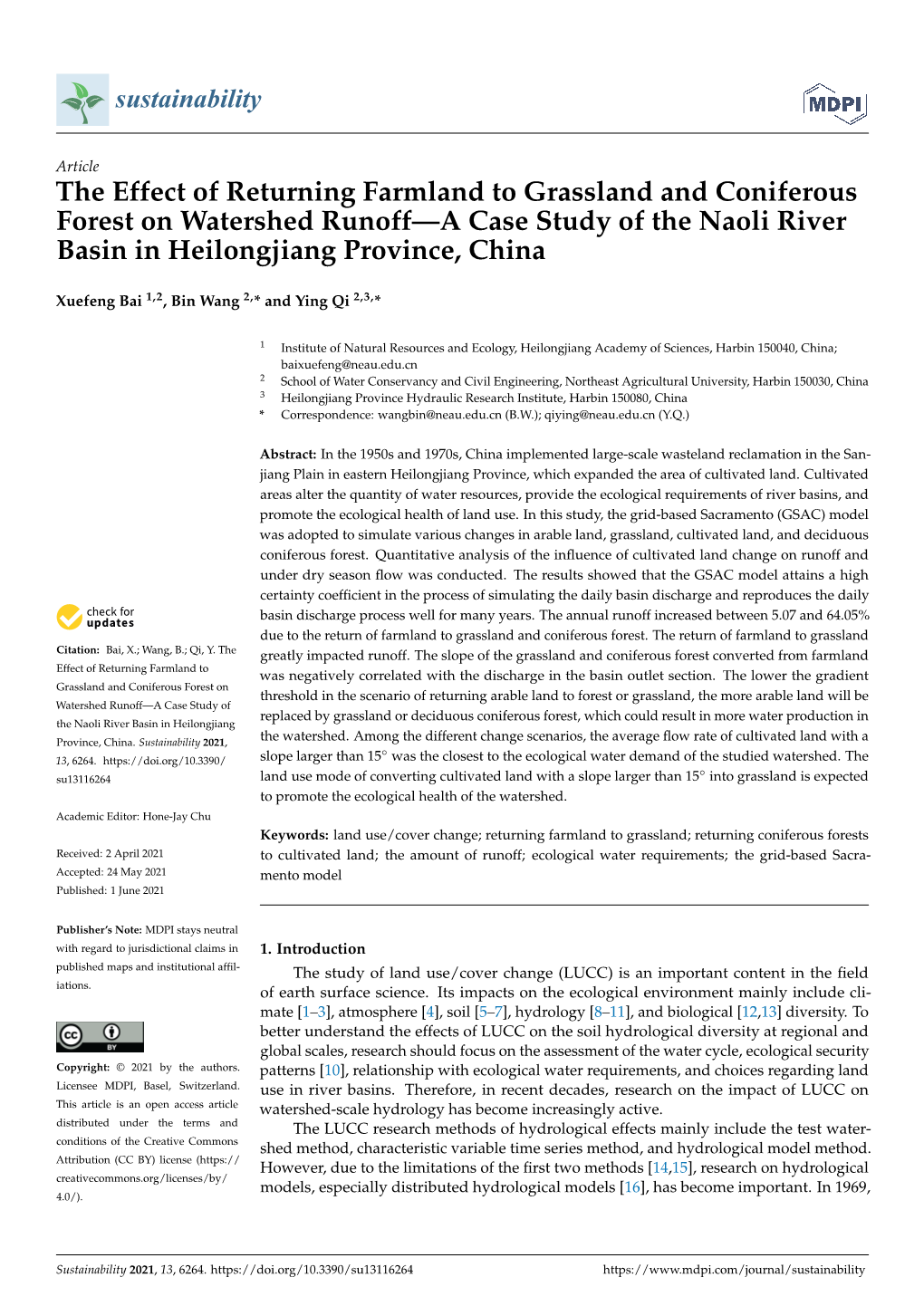 The Effect of Returning Farmland to Grassland and Coniferous Forest on ...