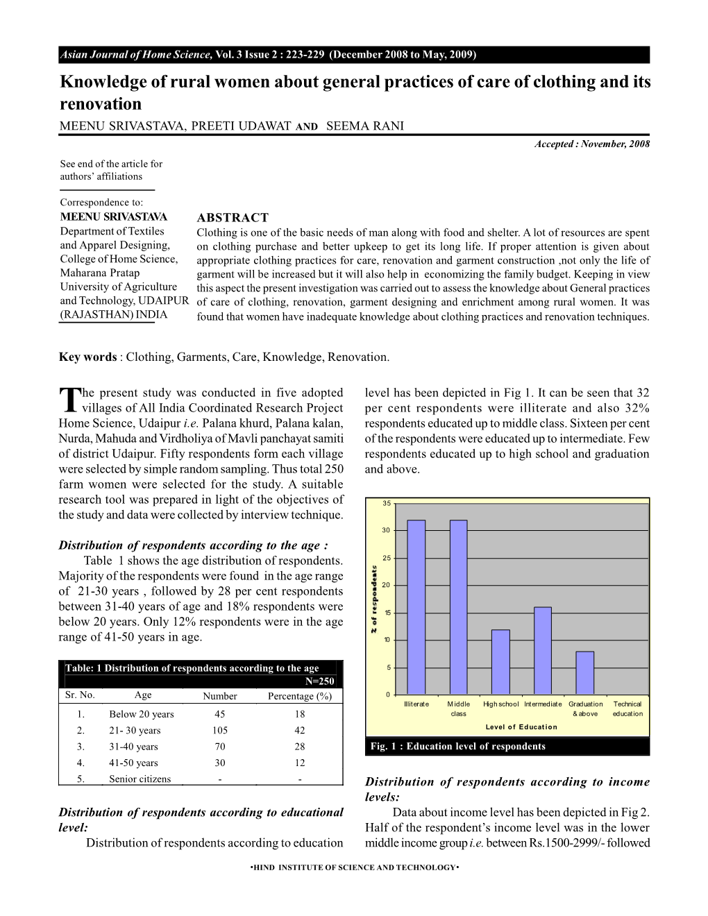 Knowledge of Rural Women About General Practices of Care of Clothing