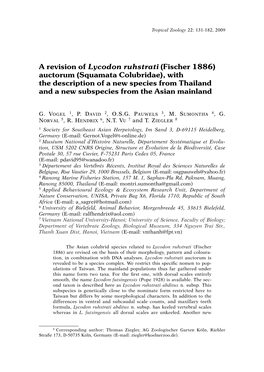 A Revision of Lycodon Ruhstrati (Fischer 1886) Auctorum