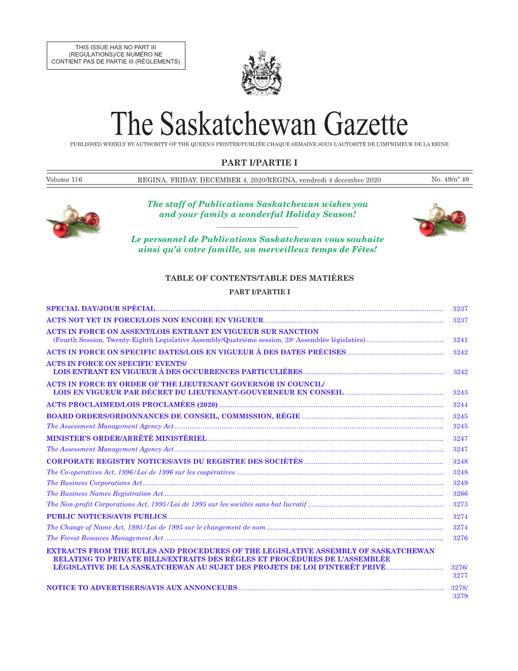 Gazette Part I, December 4, 2020