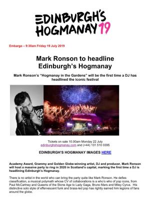 Media Release: Mark Ronson to Headline Edinburgh's Hogmanay