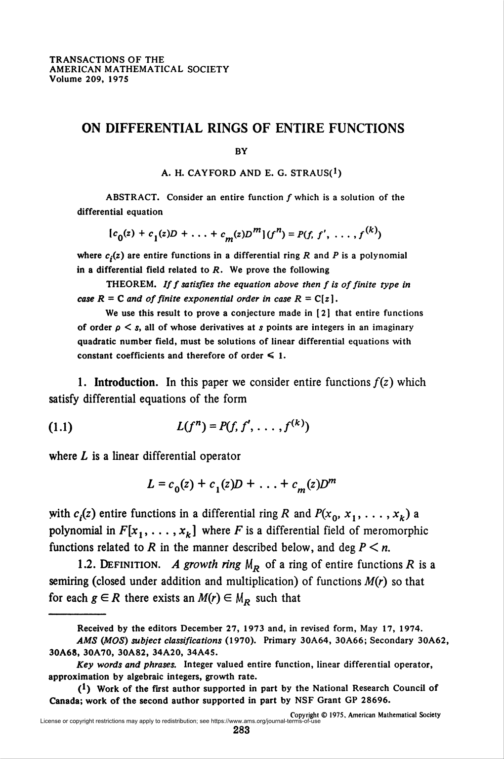 On Differential Rings of Entire Functions