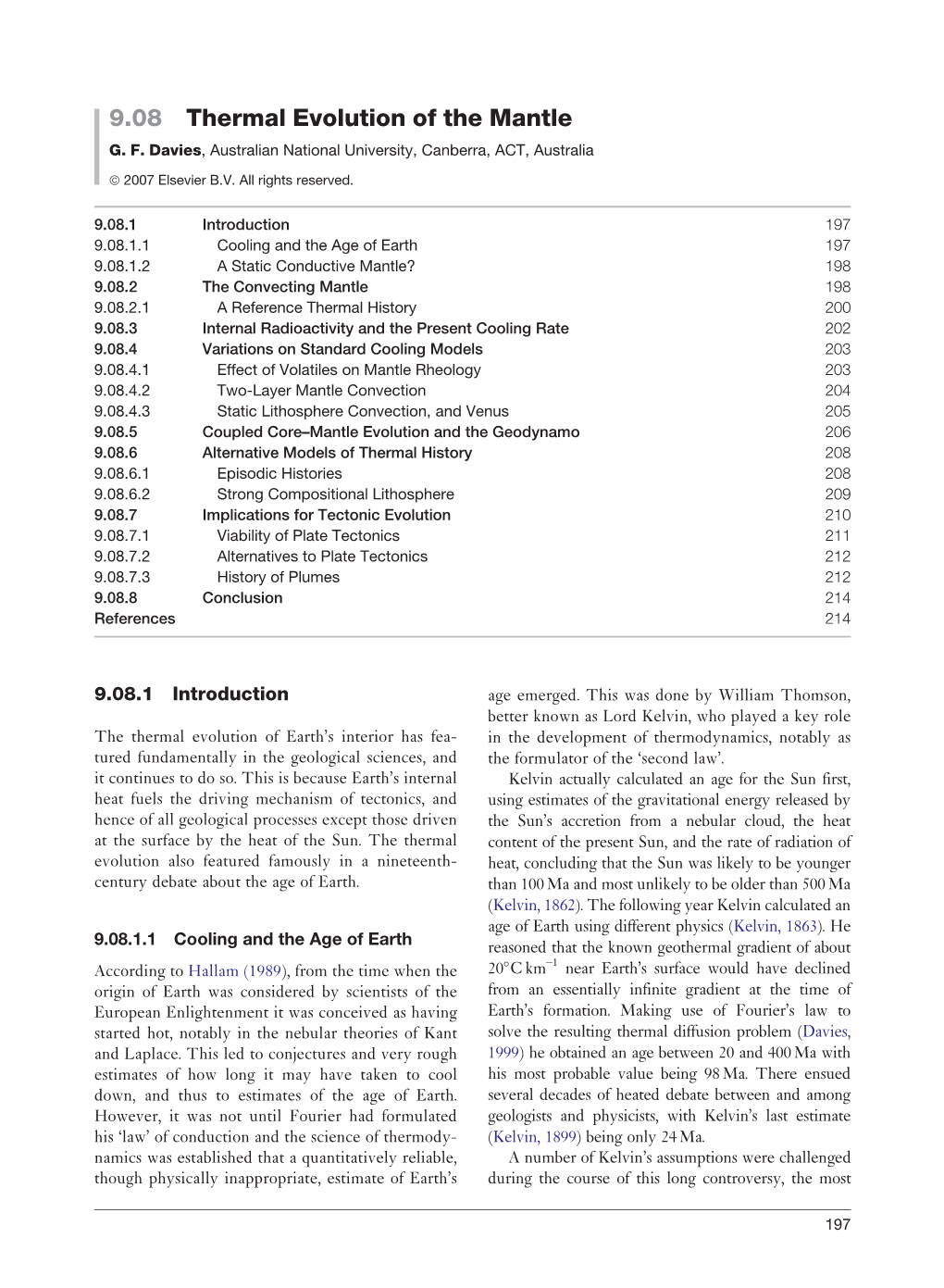 9.08 Thermal Evolution of the Mantle G