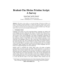 Brahmi-The Divine Pristine Script: a Survey