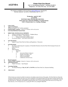 Potter Park Zoo Board AGENDA 1301 S