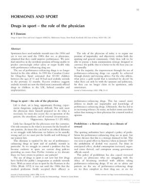 HORMONES and SPORT Drugs in Sport – the Role of the Physician